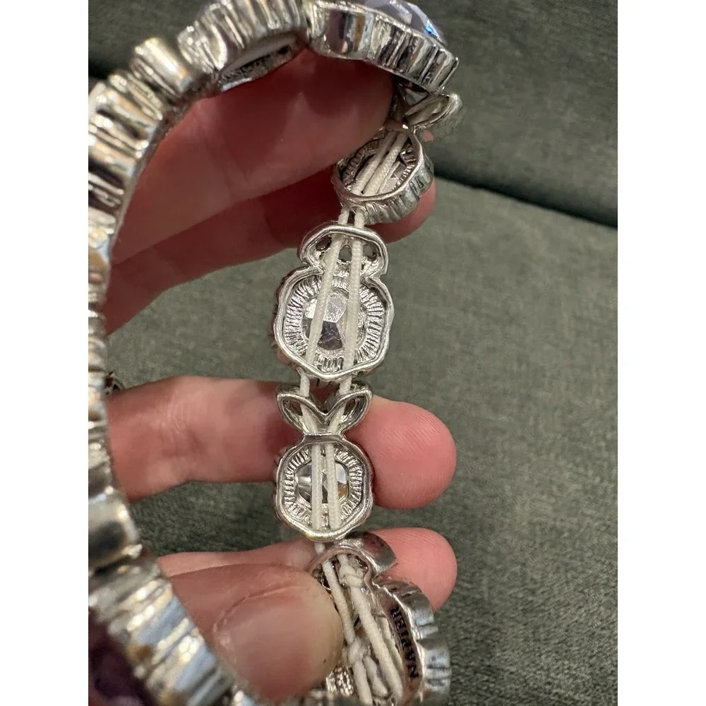 Napier Rhinestone Stretch Bracelet‎ Silver Tone Lavender Crystal Accent